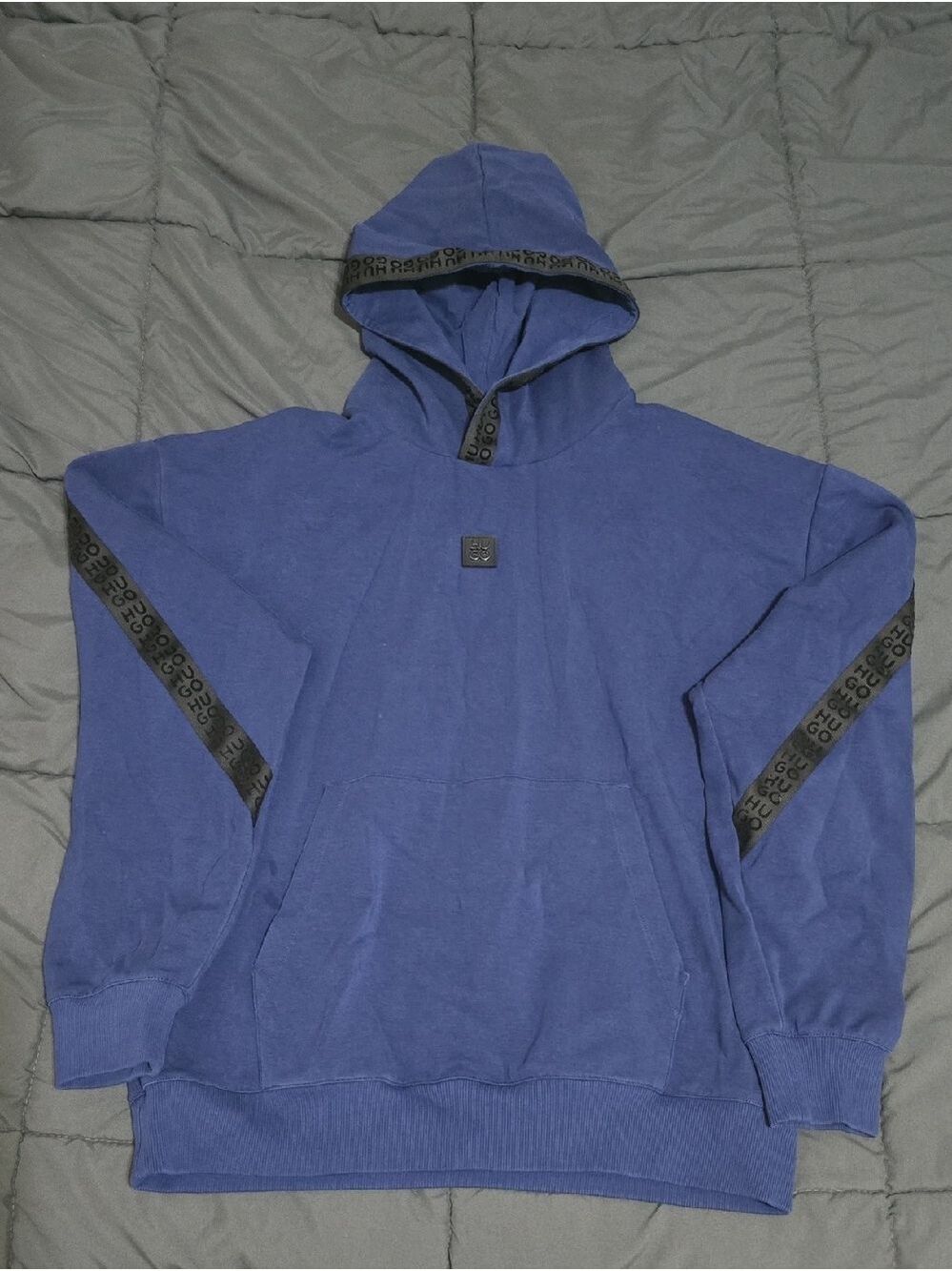 HUGO Mens Navy Logo Tape Relaxed Fit Pullover Hoodie Medium